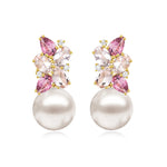 Nina Zhou Elizabeth Natural Morganite, Pink Tourmaline and Diamond Cluster Pearl Convertible Drop Earrings 14k yellow gold