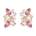 Elizabeth Natural Morganite, Pink Tourmaline and Diamond Cluster Earrings in 14K Gold