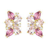 Elizabeth Natural Morganite, Pink Tourmaline and Diamond Cluster Earrings in 14K Gold