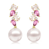 Nosa 14K Gold Natural Morganite, Pink Tourmaline and Diamond Pearl Drop Earrings