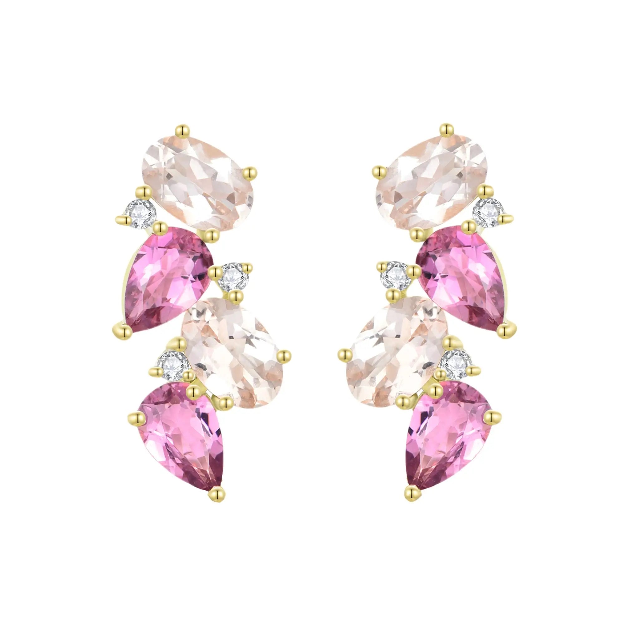 Nosa 14K Gold Natural Morganite, Pink Tourmaline and Diamond Drop Earrings