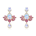 Awakened Lotus Natural Moonstone Pink Tourmaline Diamond Drop Earrings 14k yellow gold