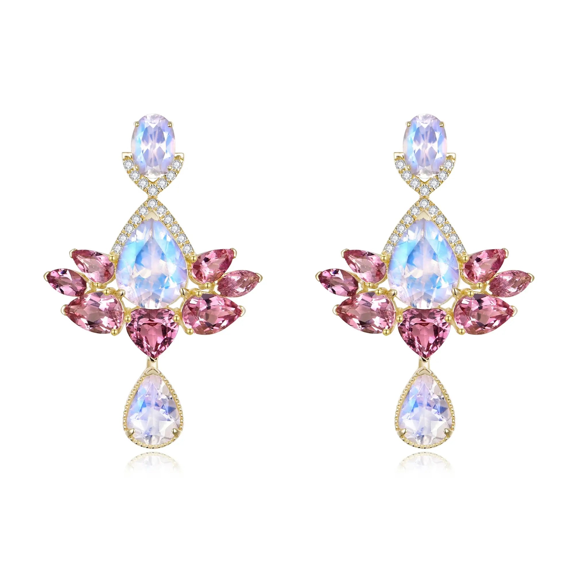 Aspire Lotus Moonstone Pink Tourmaline Diamond Drop Earrings Aspire Lotus Moonstone Pink Tourmaline Diamond Drop Earrings
