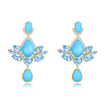 Nina Zhou Awakened Lotus Natural Turquoise Aquamarine Diamond Drop Earrings 14k gold