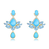 Nina Zhou Awakened Lotus Natural Turquoise Aquamarine Diamond Drop Earrings 14k gold