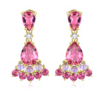 Natural Pink Tourmaline Moonstone Diamond Drop Earrings 14k yellow gold
