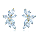 natural Aquamarine Diamond Cluster Earrings 14k yellow gold 