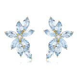 natural Aquamarine Diamond Cluster Earrings 14k yellow gold 