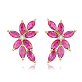 Natural Marquise Pink Sapphire Diamond Cluster Earrings 14k yellow gold
