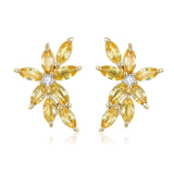 Natural Yellow Sapphire Diamond Cluster Earrings 14k Yellow Gold