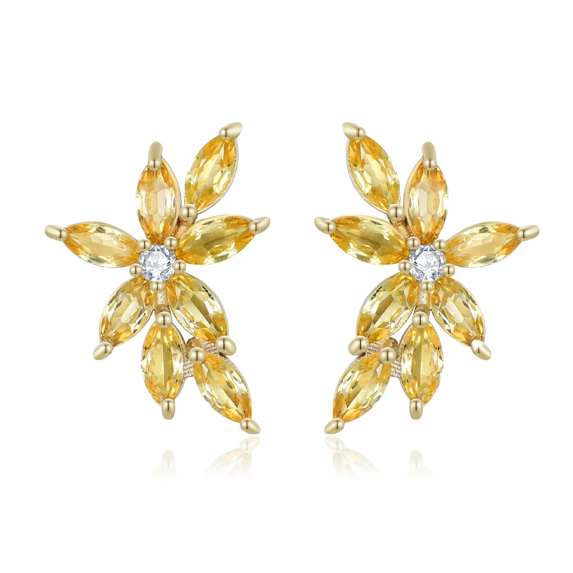 Natural Yellow Sapphire Diamond Cluster Earrings 14k Yellow Gold