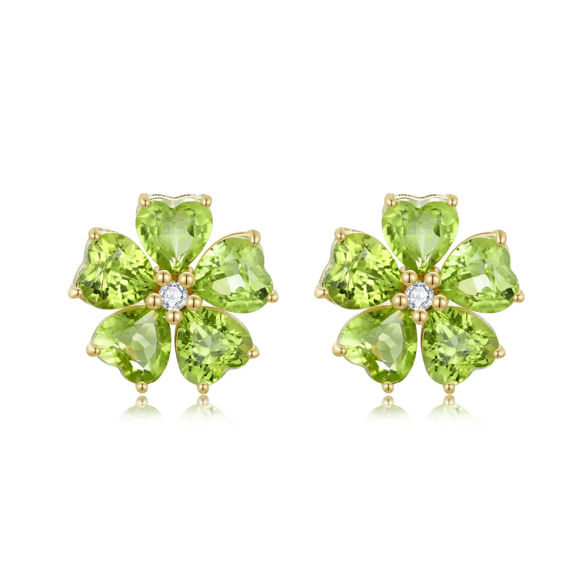 Natural Peridot Diamond Cherry Blossom Earrings 14k yellow gold
