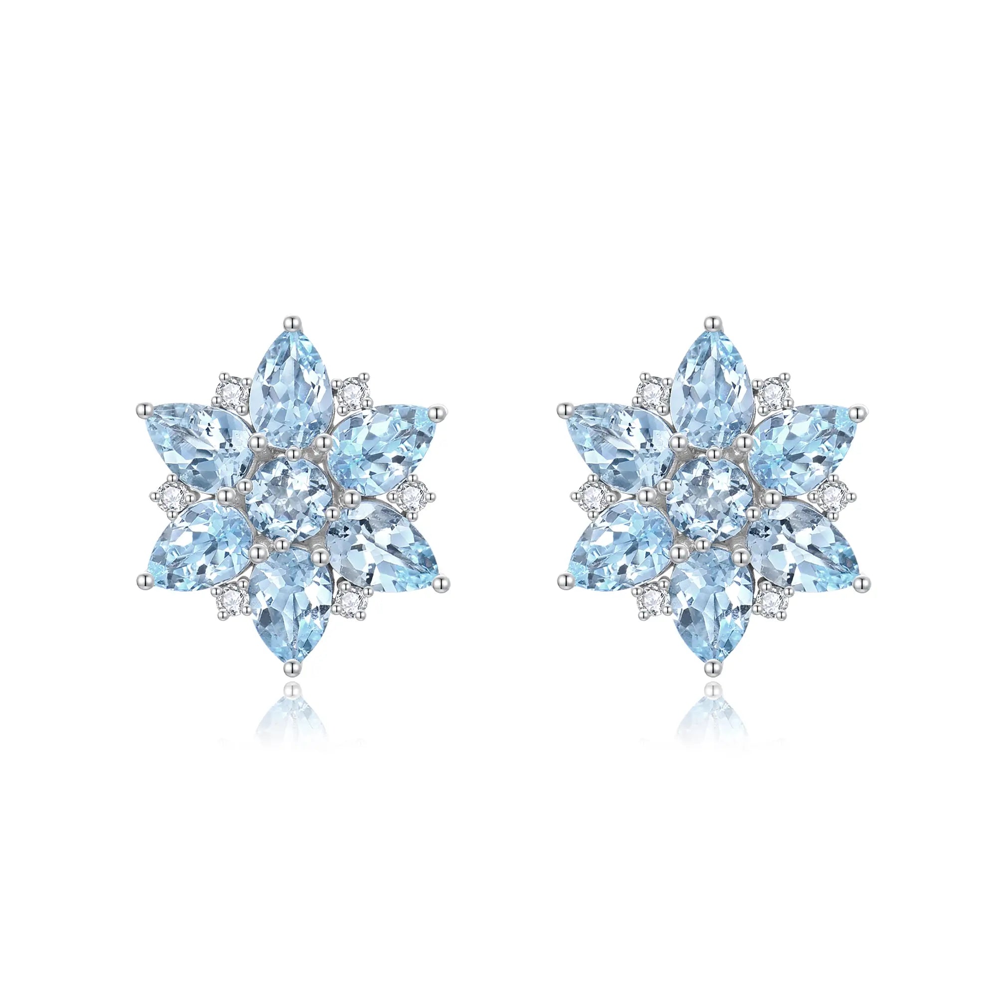 Juliet Natural Aquamarine and Diamond Snowflake Earrings in 14k gold