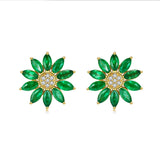 Sunflower Emerald Diamond Earrings