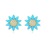 Sunflower Natural Turquoise Diamond Earrings 14k yellow gold 