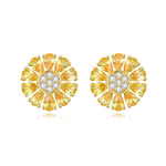 Sunflower Natural Yellow Sapphire Diamond Earrings 14k yellow gold