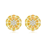 Sunflower Natural Yellow Sapphire Diamond Earrings 14k yellow gold