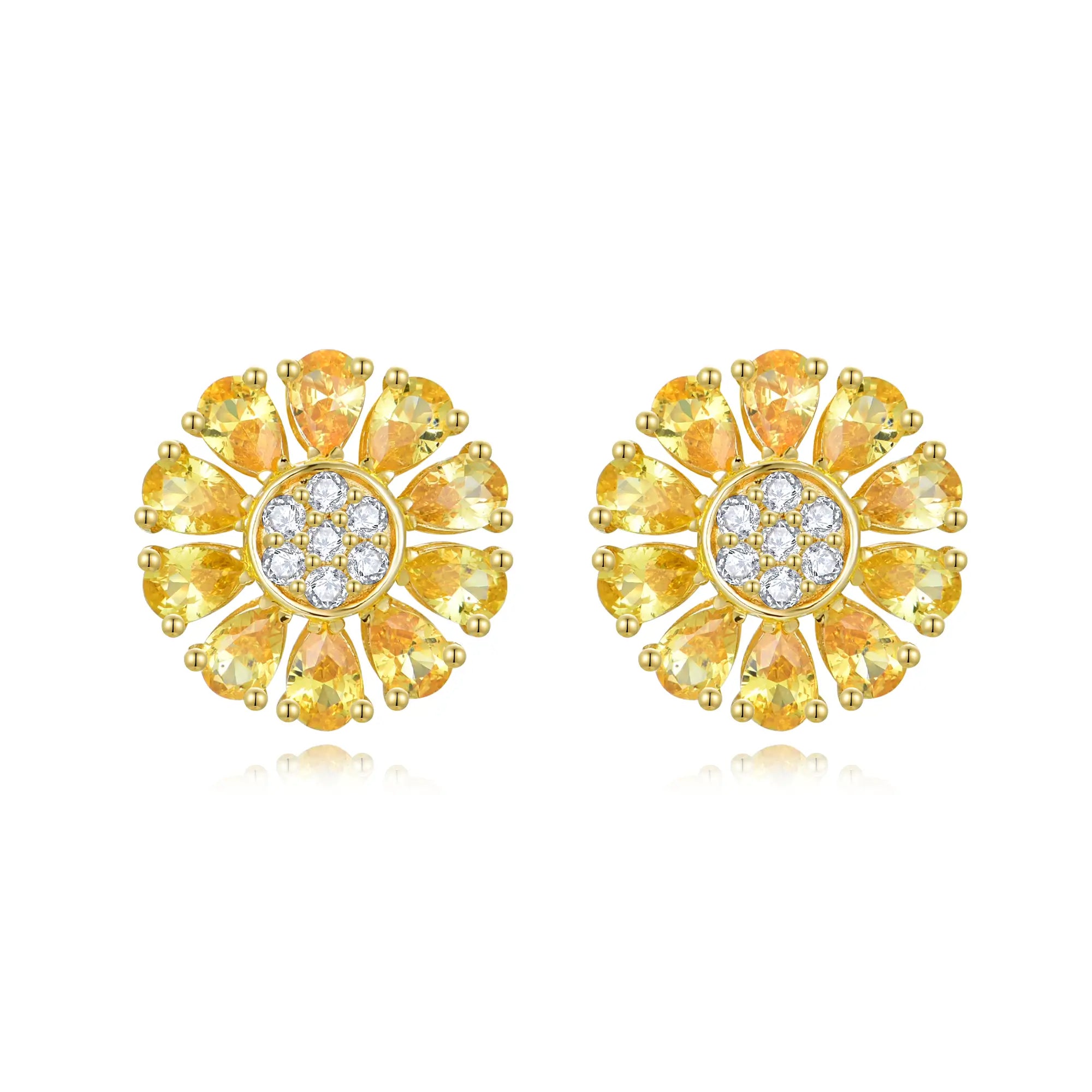 Sunflower Natural Yellow Sapphire Diamond Earrings 14k yellow gold