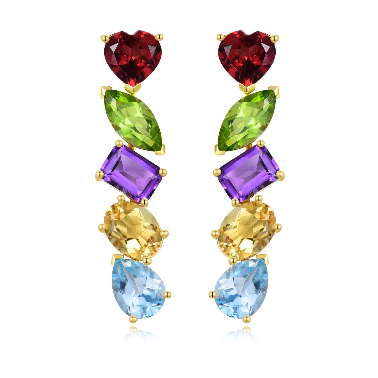 Secret Garden Multi Gemstone Drop Earrings Garnet Peridot Amethyst Citrine Topaz