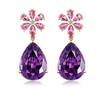 Natural Pink Sapphire Diamond Blossom Amethyst Drop Earrings 14k yellow gold