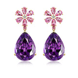 Natural Pink Sapphire Diamond Blossom Amethyst Drop Earrings 14k yellow gold