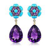 Turquoise Amethyst Diamond Drop Earrings