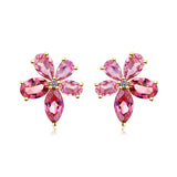 Pink Sapphire Tourmaline Diamond Blossom Earrings