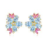 Aquamarine Pink Sapphire Diamond Blossom Earrings