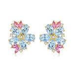 Aquamarine Pink Sapphire Diamond Blossom Earrings 14k yellow gold 