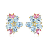 Aquamarine Pink Sapphire Diamond Blossom Earrings 14k yellow gold 
