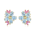 Natural Aquamarine Pink Sapphire Diamond Blossom Earrings 14k yellow gold 