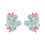 Natural Aquamarine Pink Sapphire Diamond Blossom Earrings 14k yellow gold 