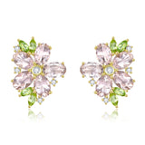 Nina Zhou Natural Morganite Peridot Diamond Blossom Earrings in 14k gold