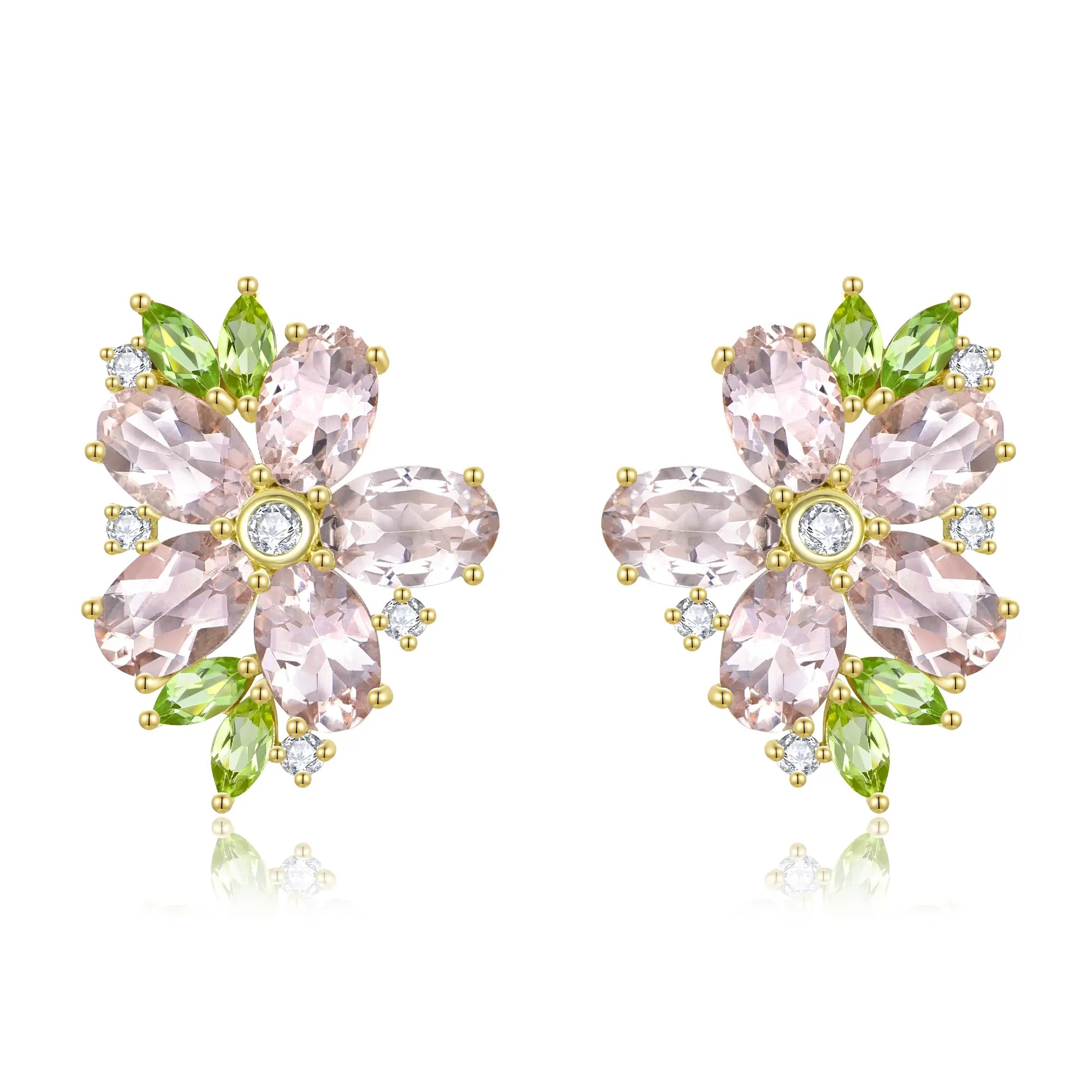 Nina Zhou Natural Morganite Peridot Diamond Blossom Earrings in 14k gold