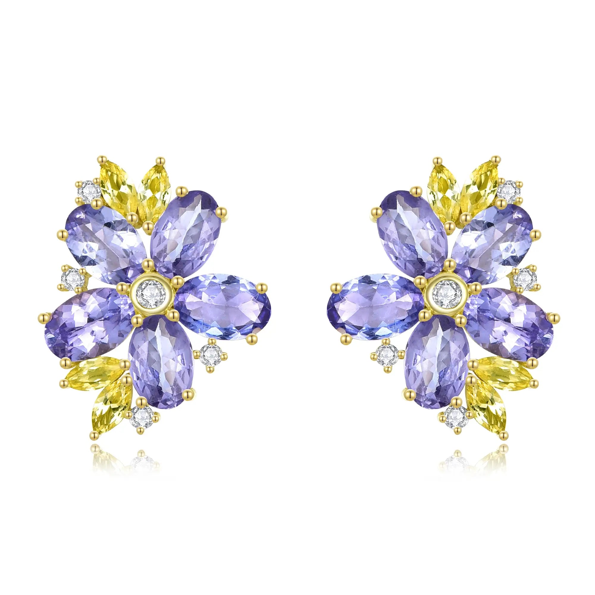 Nina Zhou Natural Tanzanite Yellow Sapphire Diamond Blossom Earrings in 14k gold