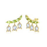 Lily of the Valley Natural Moonstone Peridot Diamond Earrings 14k yellow gold