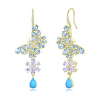 Nina Zhou Butterfly Blossom Natural Aquamarine, Moonstone, Turquoise & Diamond Convertible Drop Earrings 14k gold