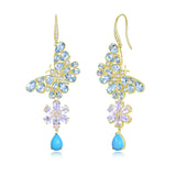 Nina Zhou Butterfly Blossom Natural Aquamarine, Moonstone, Turquoise & Diamond Convertible Drop Earrings 14k gold
