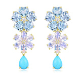 Nina Zhou 14K Gold Island Blossoms Natural Aquamarine Moonstone Diamond Turquoise Convertible Drop Earrings