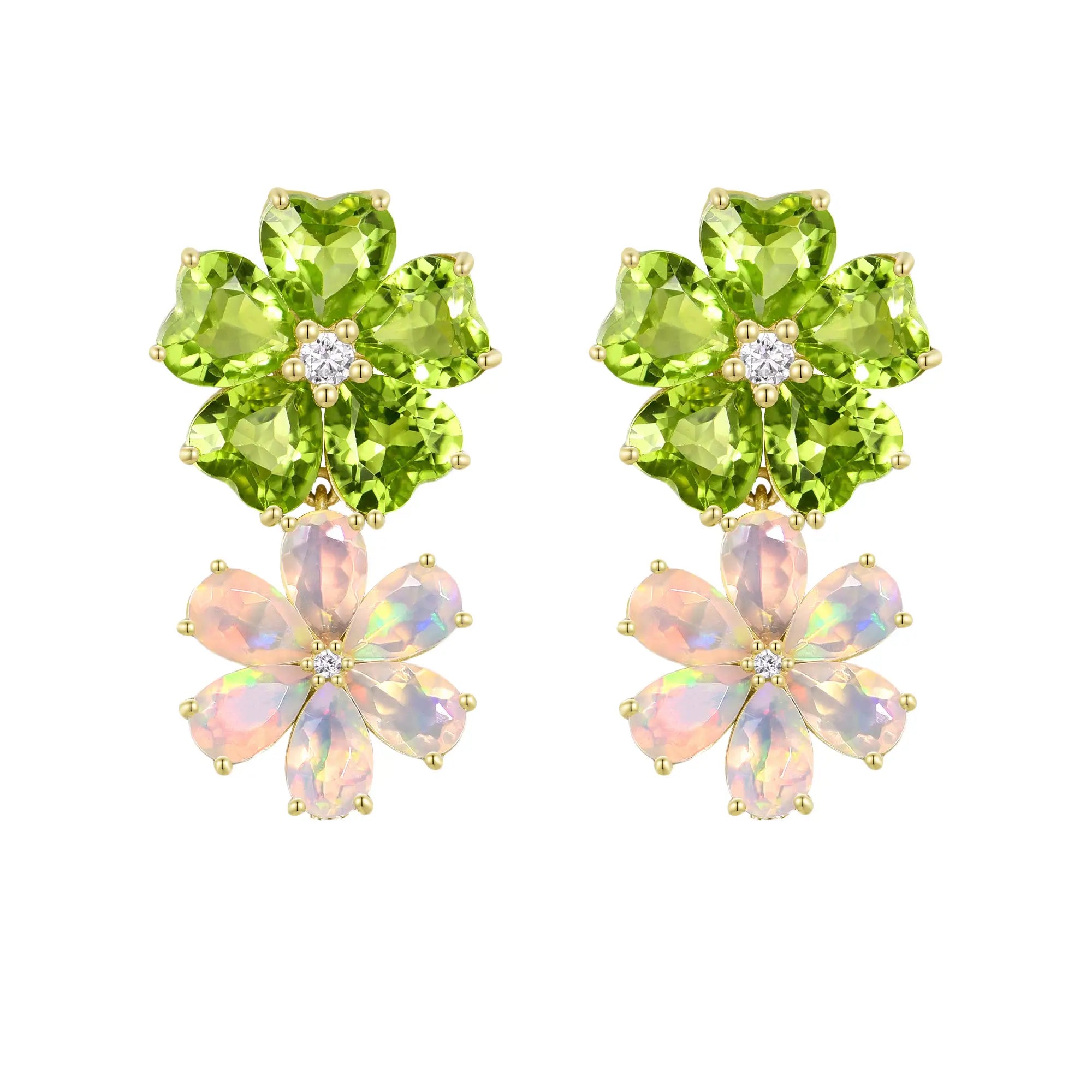 Nina Zhou 14k Gold Island Blossoms Natural Nina Zhou 14k Gold Island Blossoms Natural Peridot Opal Diamond Drop Earrings 