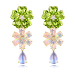 Nina Zhou 14k Gold Island Blossoms Natural Peridot Opal Diamond Moonstone Convertible Drop Earrings 
