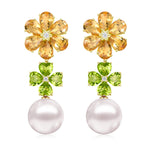 Nina Zhou 14k gold Island Blossoms Citrine Peridot Diamond Pearl Convertible Drop Earrings