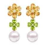 Nina Zhou 14k gold Island Blossoms Citrine Peridot Diamond Pearl Convertible Drop Earrings