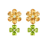 Nina Zhou 14k Gold Island Blossoms Citrine Peridot Diamond Drop Earrings