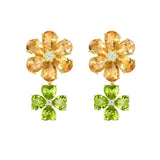 Nina Zhou 14k Gold Island Blossoms Citrine Peridot Diamond Drop Earrings