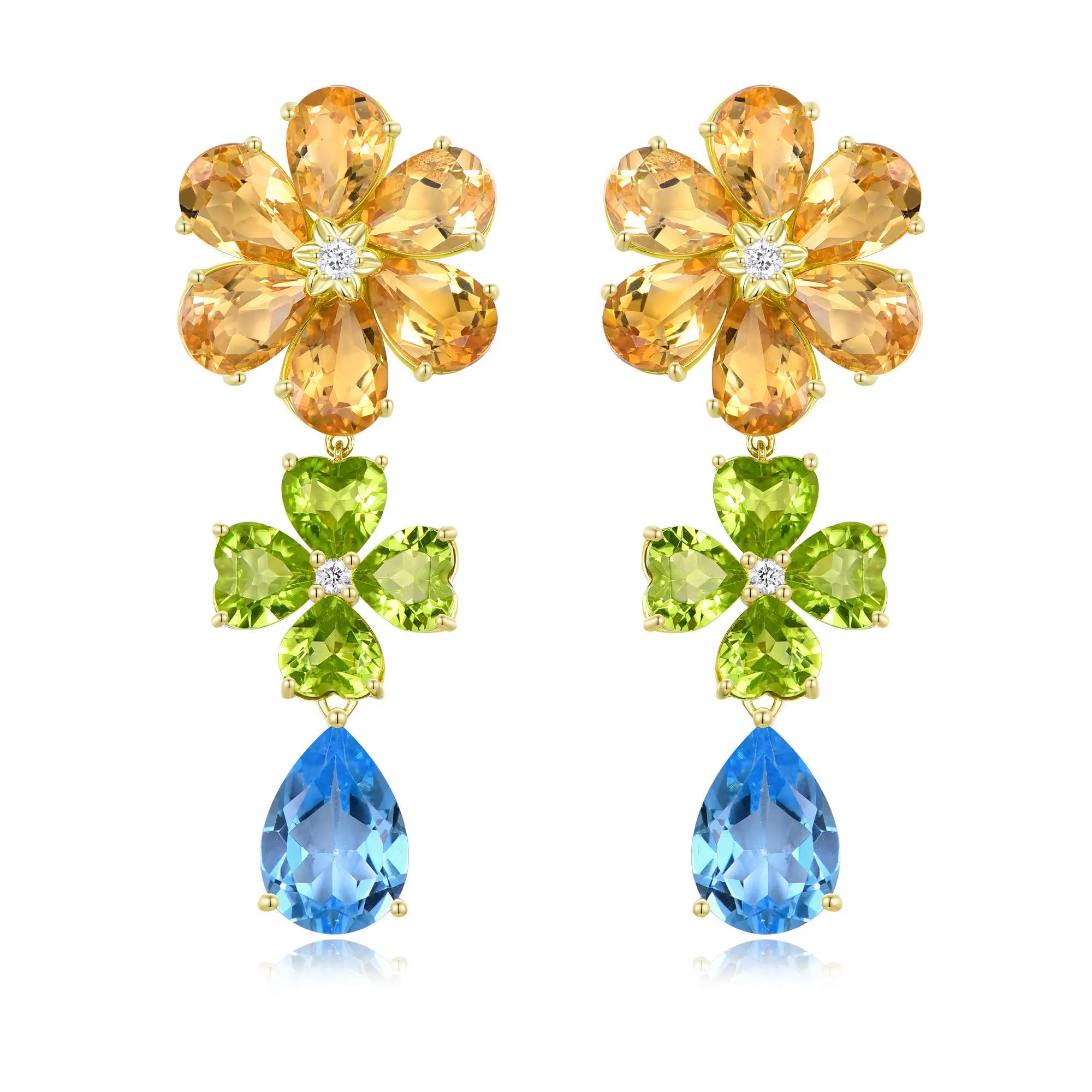 Nina Zhou 14k Gold Island Blossoms Citrine Peridot Diamond Topaz Convertible Drop Earrings
