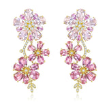 nina zhou Island Blossoms natural Pink Morganite, Sapphrie, Tourmaline & Diamond Drop Earrings in 14k gold