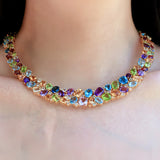 natural colorful gemstones collar necklace in 18k solid gold