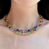 natural colorful multi gemstones 18k solid gold collar necklace fine jewelry luxury gift