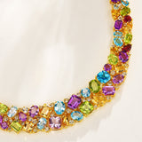 natural Aquamarine, Topaz, Amethyst, Peridot, Citrine, Garnet collor necklace solid gold